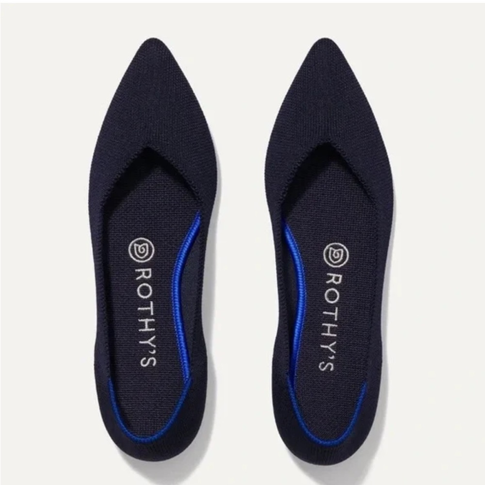 Rothy's Navy Blue Pointed Toe Flats, tagged size 8 but better fit for a 7